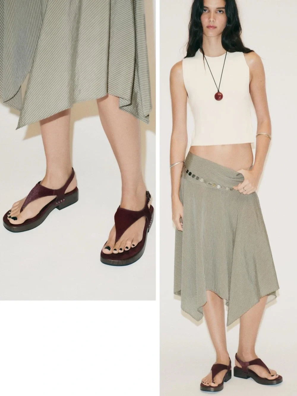 Zara Leather Strap Sandals With Rivets Burgundy Red Platform Sheep Skin Size 10 - Picture 4 of 15